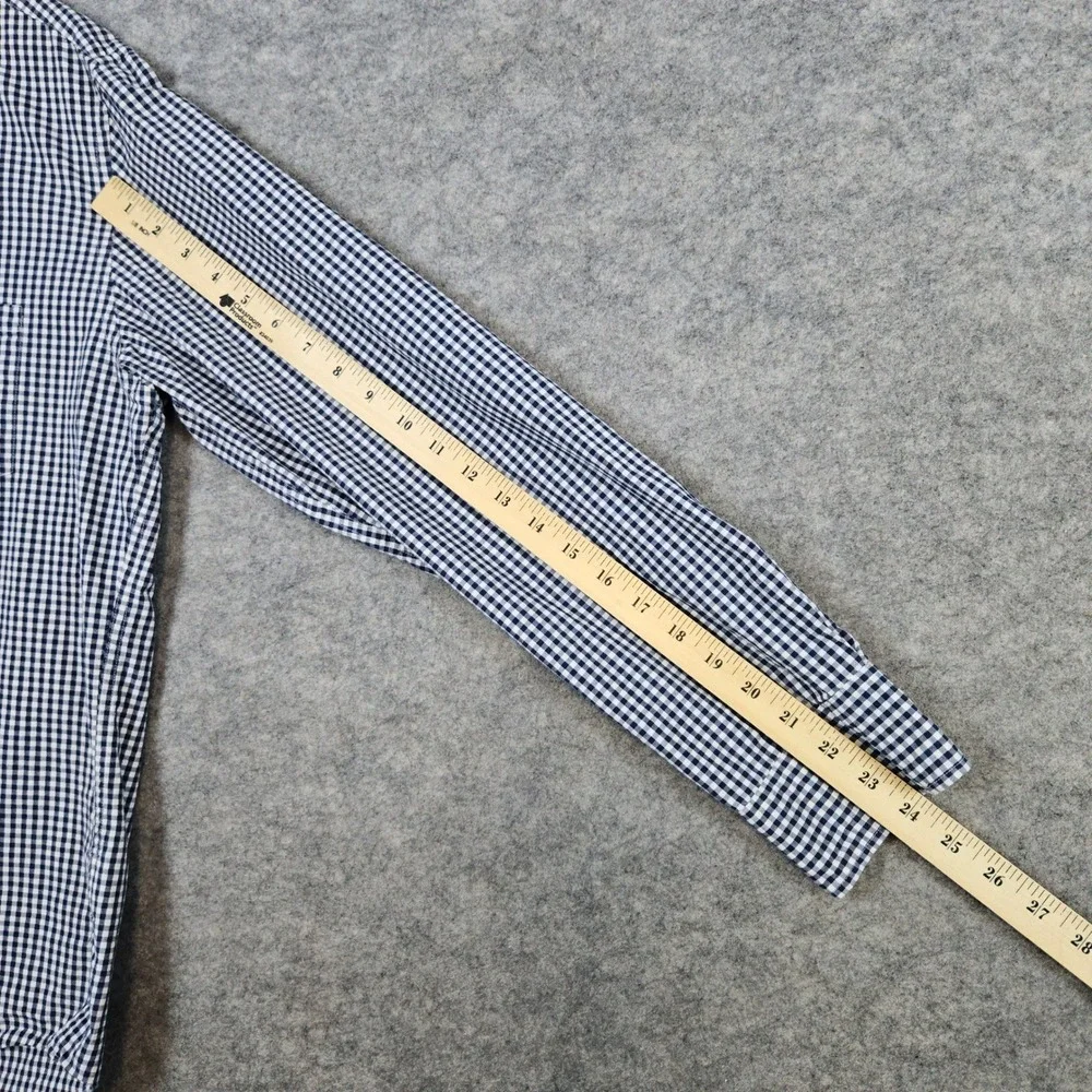 J Crew Men's Navy Blue & White Checked Dress Shirt Size XL Slim Fit‎ Flex Washed